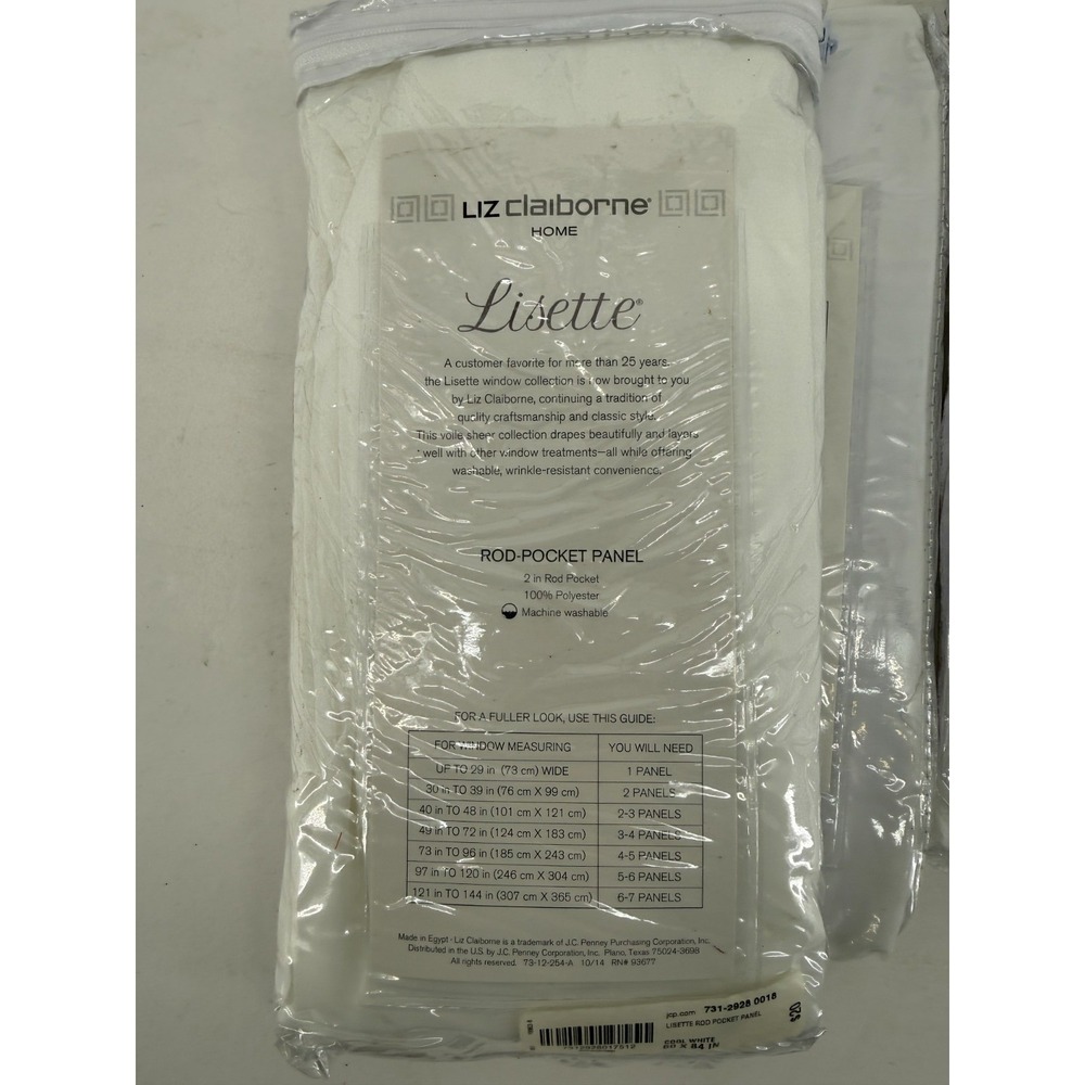 Lot of 3 Liz Claiborne Lisette Sheer Curtain Panels 60x84 Cool White Rod Pocket - Picture 2 of 3
